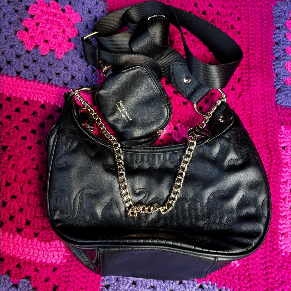 Juicy Couture Black Shoulder Bag with Edgy Chain Detail